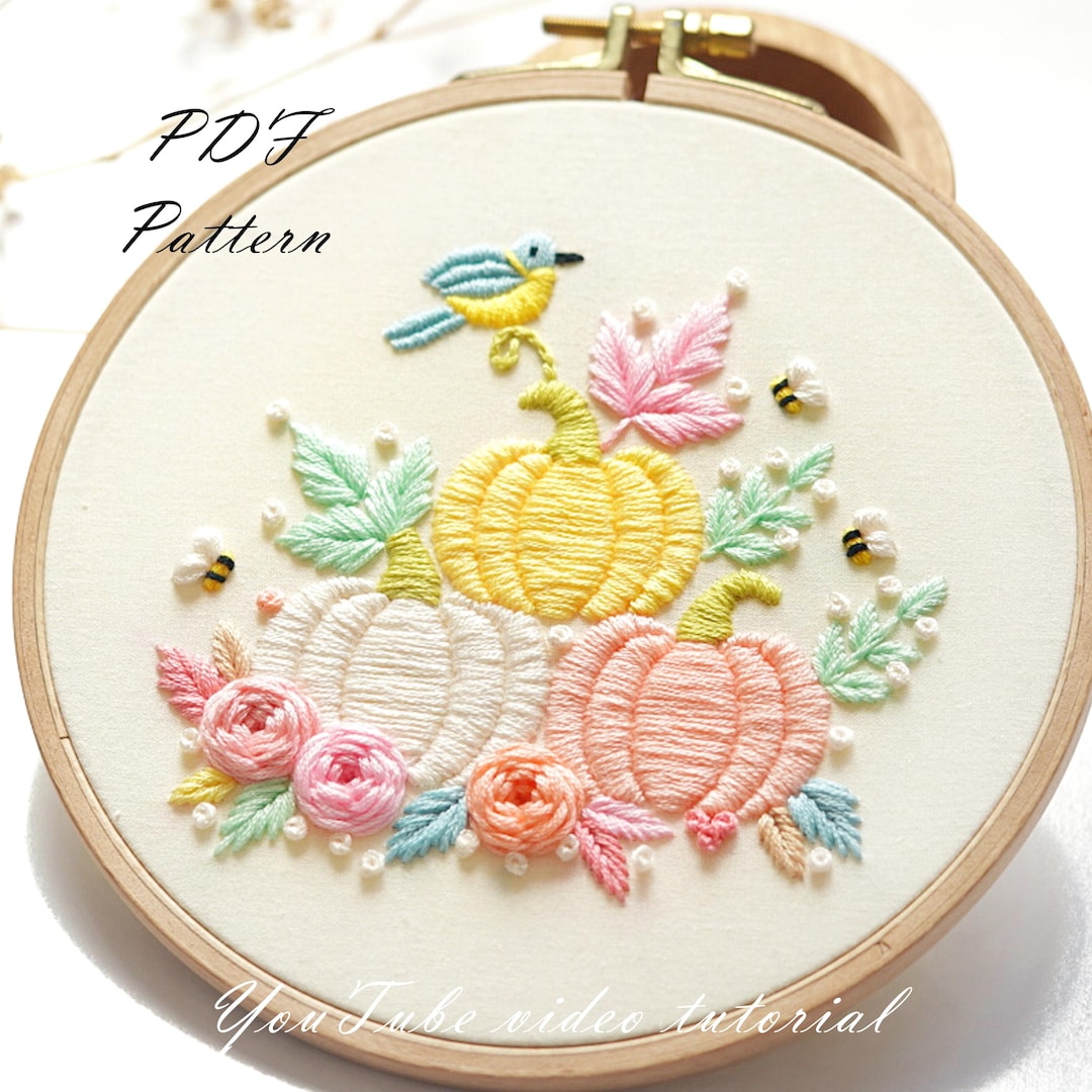 PDF Pattern+ Video Tutorial/pastel Pumpkins-hand Embroidery Pattern ...