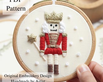 Nutcracker Embroidery Pattern: Beginner Christmas Design (PDF Pattern + Video Tutorial)