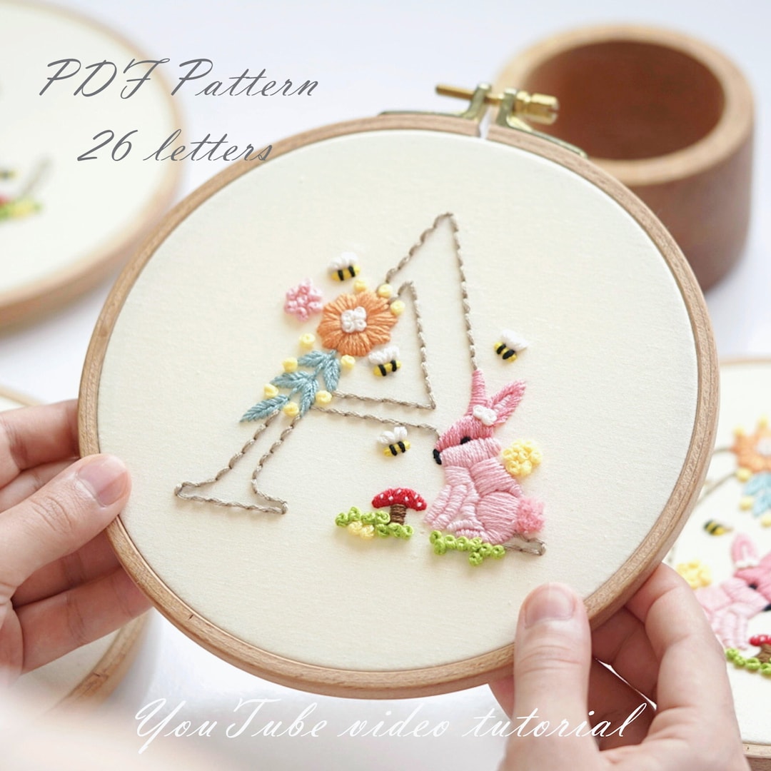 PDF Pattern+ Video Tutorial/alphabet-rabbit-hand Embroidery Pattern ...