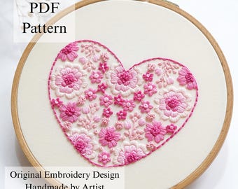 Pink Heart Embroidery Pattern: Beginner DIY Design (PDF Pattern + Video Tutorial)