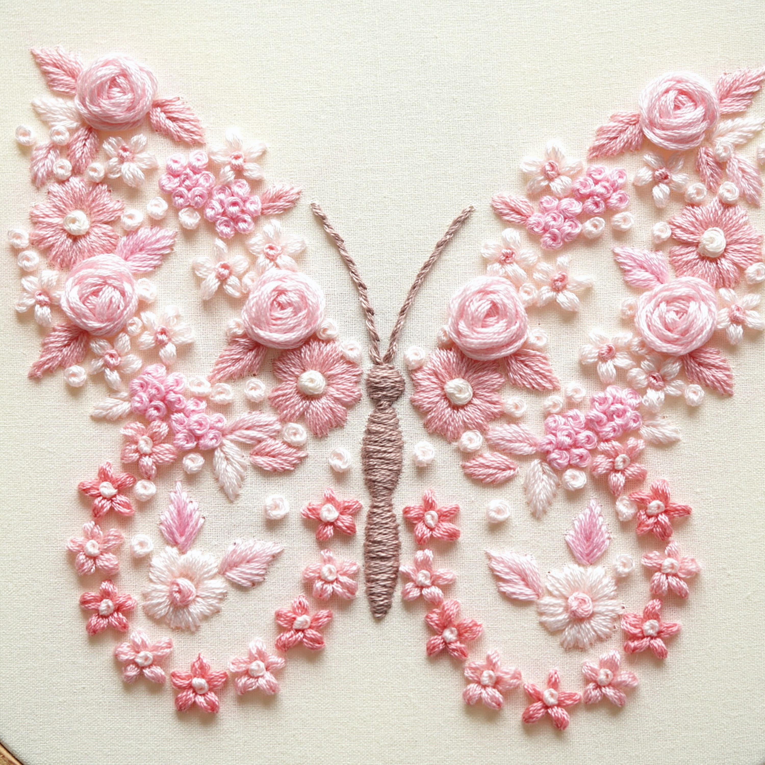 Pink Butterfly Pdf Butterfly Embroidery Pattern: Pink Floral Design, Beginner DIY (PDF ...