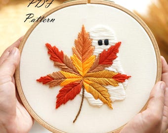 Hello Autumn Embroidery Pattern: Halloween Design, Beginner DIY (PDF Pattern + Video Tutorial)