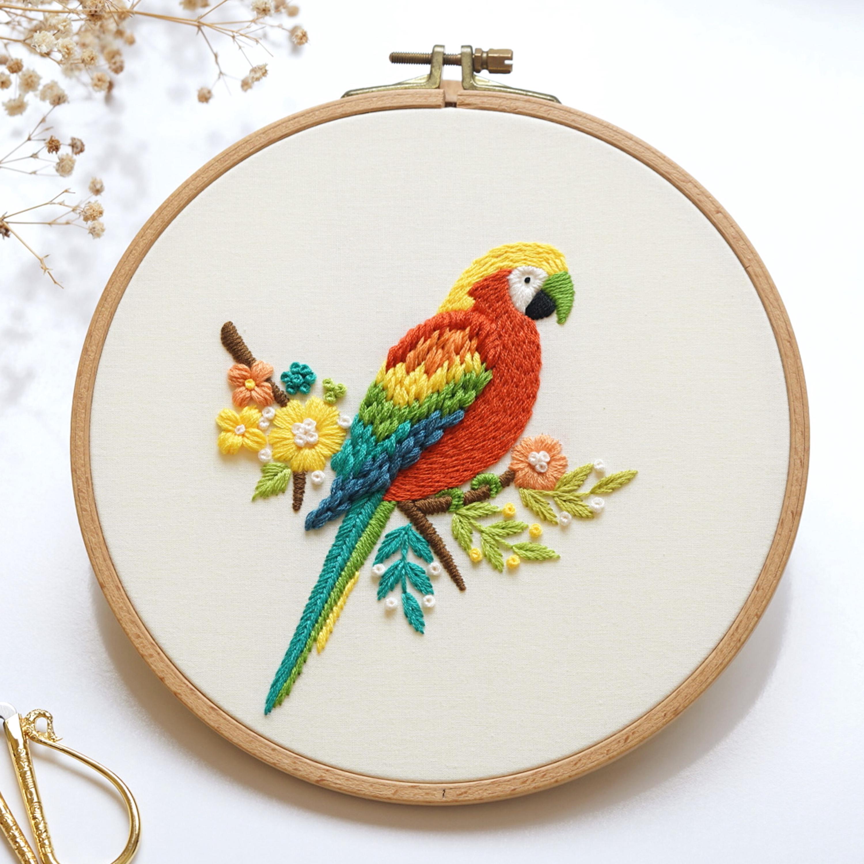 Macaw Bird Embroidery Pattern: Beginner Hand Stitch Project (PDF Pattern +  Video Tutorial - Etsy
