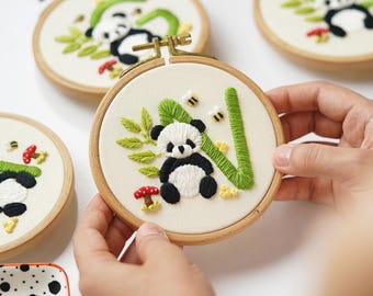 パンダのアルファベット手刺繍パターン：初心者向けDIY（PDF＋動画