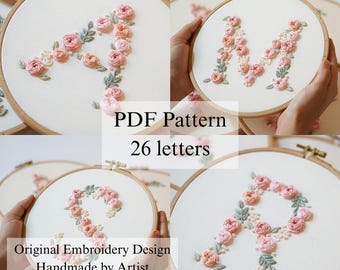 Schema per ricamo a mano di una rosa con l'alfabeto: design fai da te per principianti per matrimoni (schema in PDF + video tutorial)
