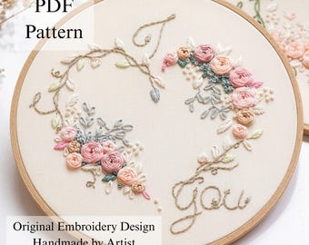 Patrón de bordado de corazón: Diseño "Te amo", para principiantes (patrón en PDF + videotutorial)