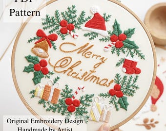 Stickmuster Weihnachten: Weihnachtskranz (PDF Stickmuster + Video Anleitung)