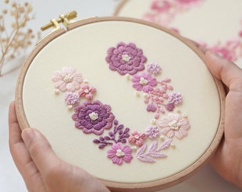 花柄アルファベットの手刺繍パターン：初心者向けDIY（PDFパターン＋