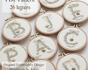 Alphabet Hand Embroidery Pattern: Christmas Pine Letters (PDF Pattern + Video Tutorial)