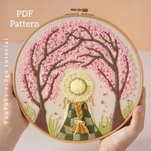 PDF pattern+ video tutorial/Anne in the spring- Hand embroidery pattern-Embroidery pattern-Embroidery designs-Beginner embroidery pattern