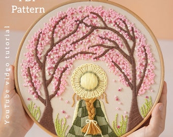 PDF pattern+ video tutorial/Anne in the spring- Hand embroidery pattern-Embroidery pattern-Embroidery designs-Beginner embroidery pattern