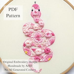Pink Snake Handstickerei-Muster: Anfänger DIY Projekt (PDF Muster + Video Anleitung)