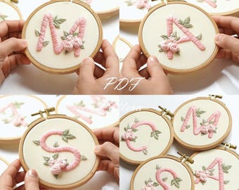 Pinky Rose Alphabet Hand Embroidery Pattern: Beginner DIY Wedding Design (PDF Pattern + Video Tutorial)
