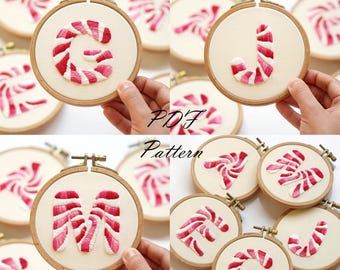 Alphabet Hand Embroidery Pattern: Christmas Berry Candy Cane Letters (PDF Pattern + Video Tutorial)