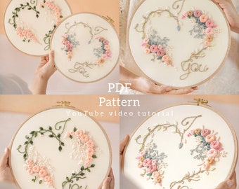 PDF pattern+ video tutorial/I love you-Hand embroidery pattern-Embroidery pattern-Wedding Embroidery designs-Beginner embroidery pattern