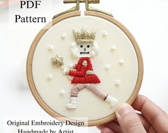 Magical Nutcracker Embroidery Pattern: Christmas Beginner Design (PDF Pattern + Video Tutorial)