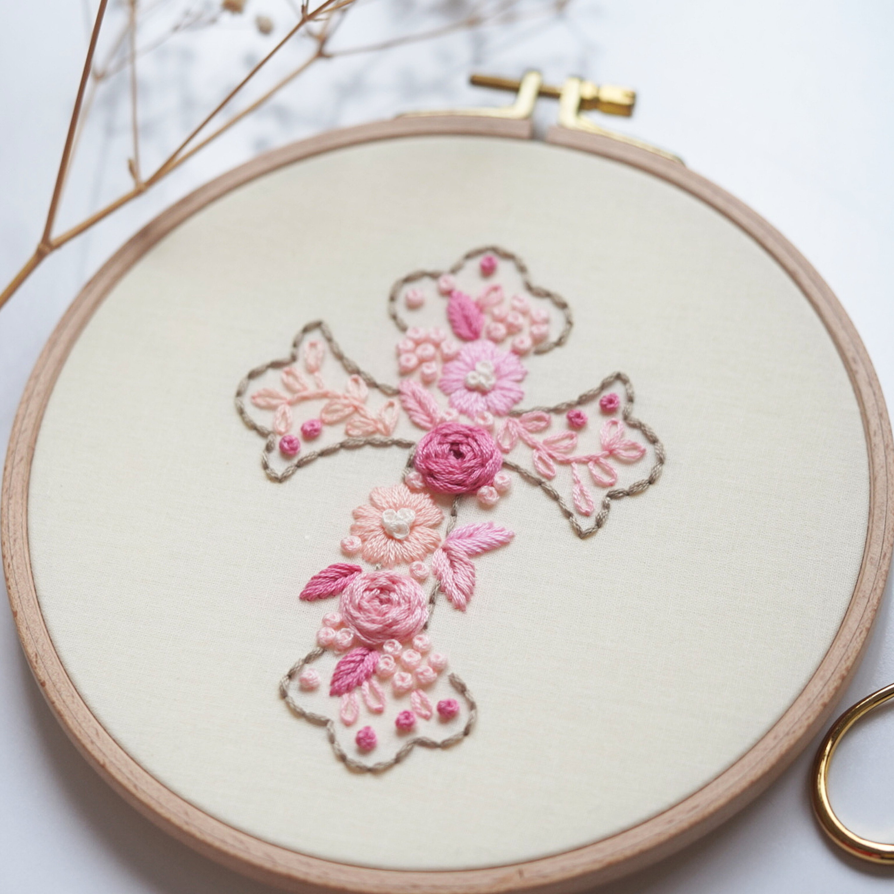 Floral Cross Embroidery Pattern: Beginner Hand Stitch (PDF Pattern) - Etsy