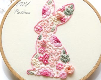 Floral Bunny Hand Embroidery Pattern: Beginner Spring Design (PDF Pattern + Video Tutorial)