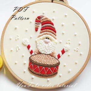 Christmas Gnome Embroidery Pattern: Beginner DIY Project (PDF Pattern + Video Tutorial