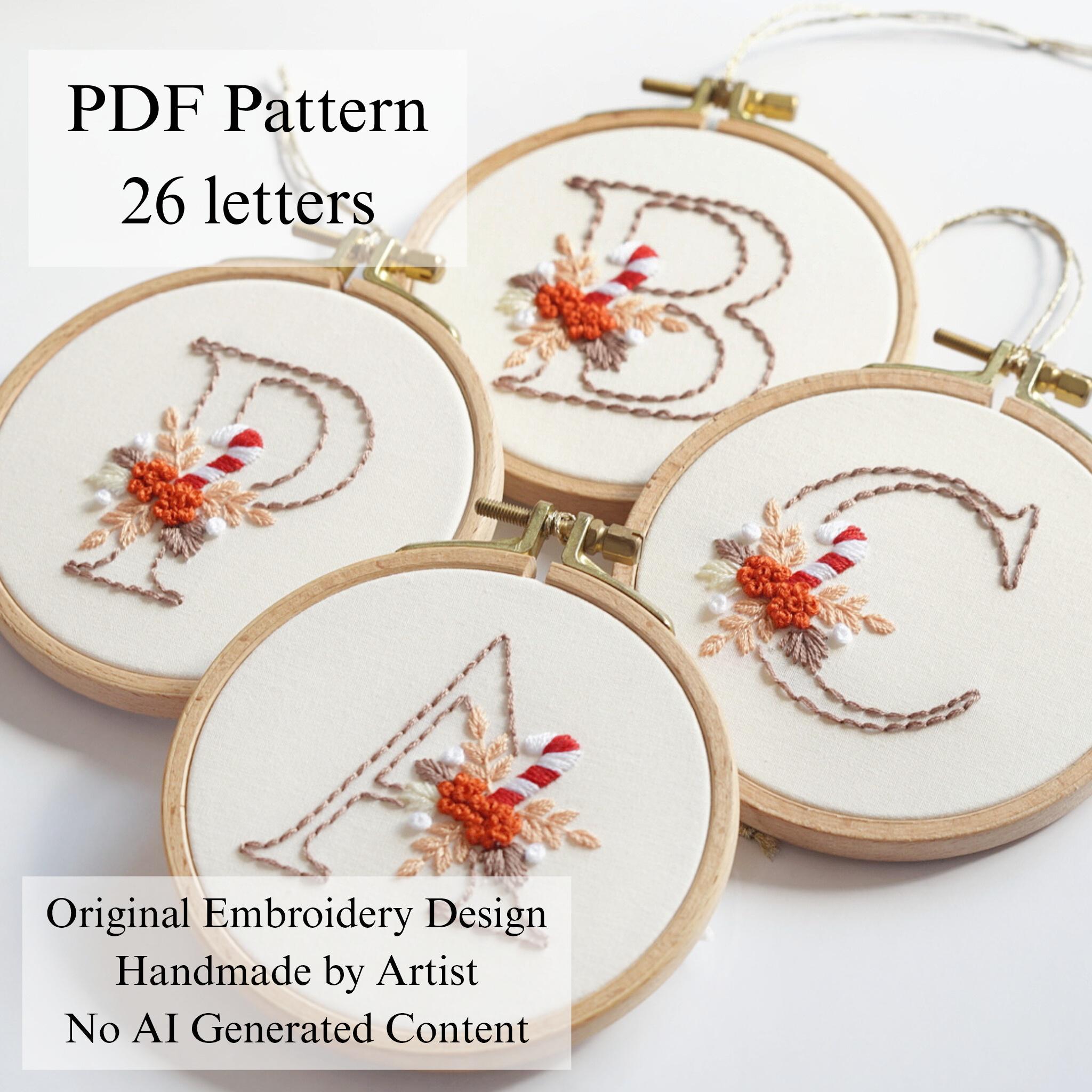 クリスマスアルファベット刺繍パターン：初心者向け手縫い（PDF