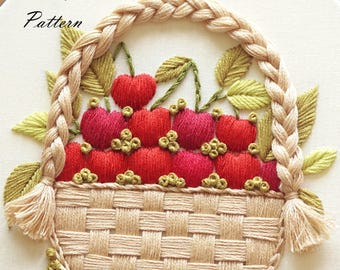 Cherry Basket Embroidery Pattern: Beginner Hand Stitch Project (PDF + Video Tutorial