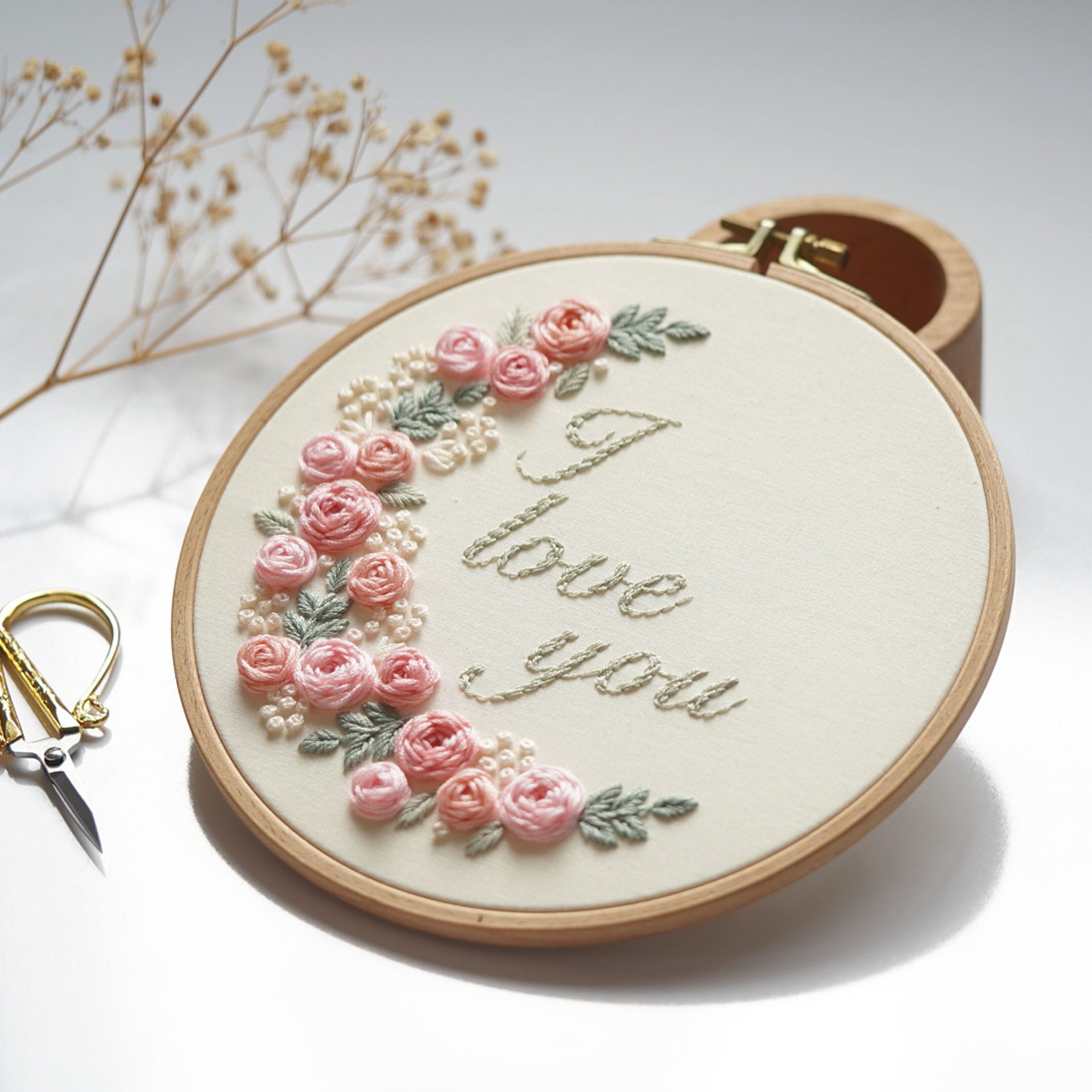 Rose Hand Embroidery Pattern: I Love You Design (PDF Pattern +