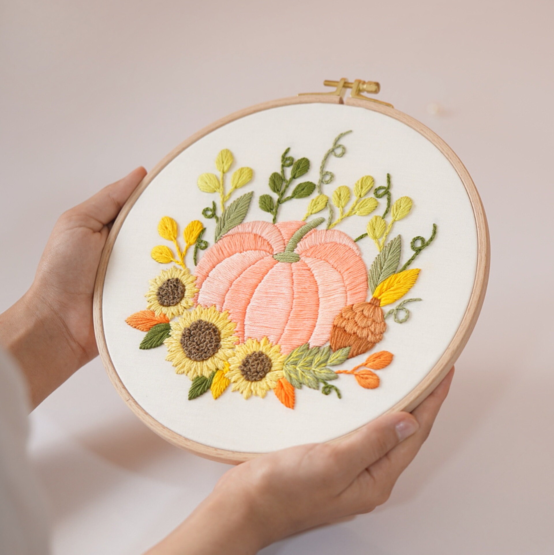 Peach Pumpkin Embroidery Pattern: Autumn Floral Design (PDF Pattern ...