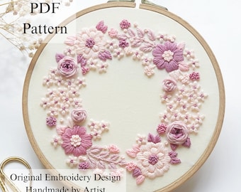 Lilac Floral Wreath Embroidery Pattern: Beginner DIY (PDF Pattern + Video Tutorial)