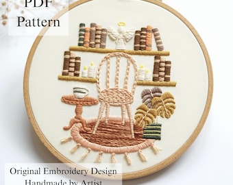 The Cozy Reading Room Hand Embroidery Pattern: Beginner DIY (PDF Pattern + Video Tutorial)