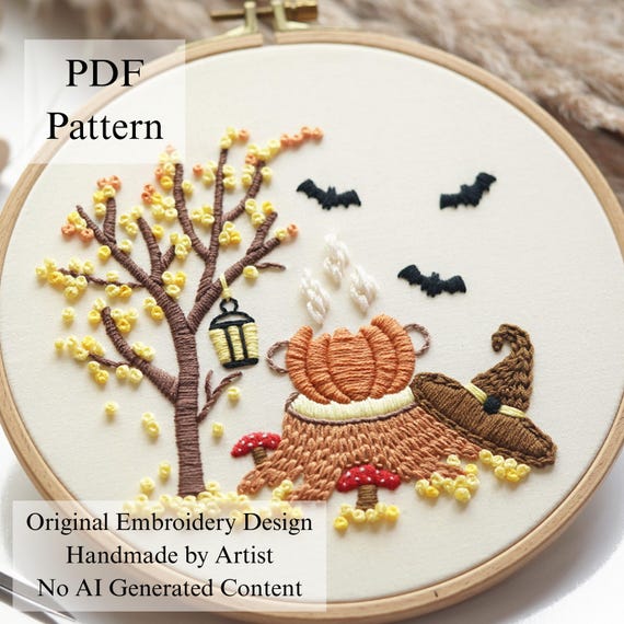 Forest Witch Embroidery Pattern: Halloween Design (PDF Pattern + Video Tutorial)