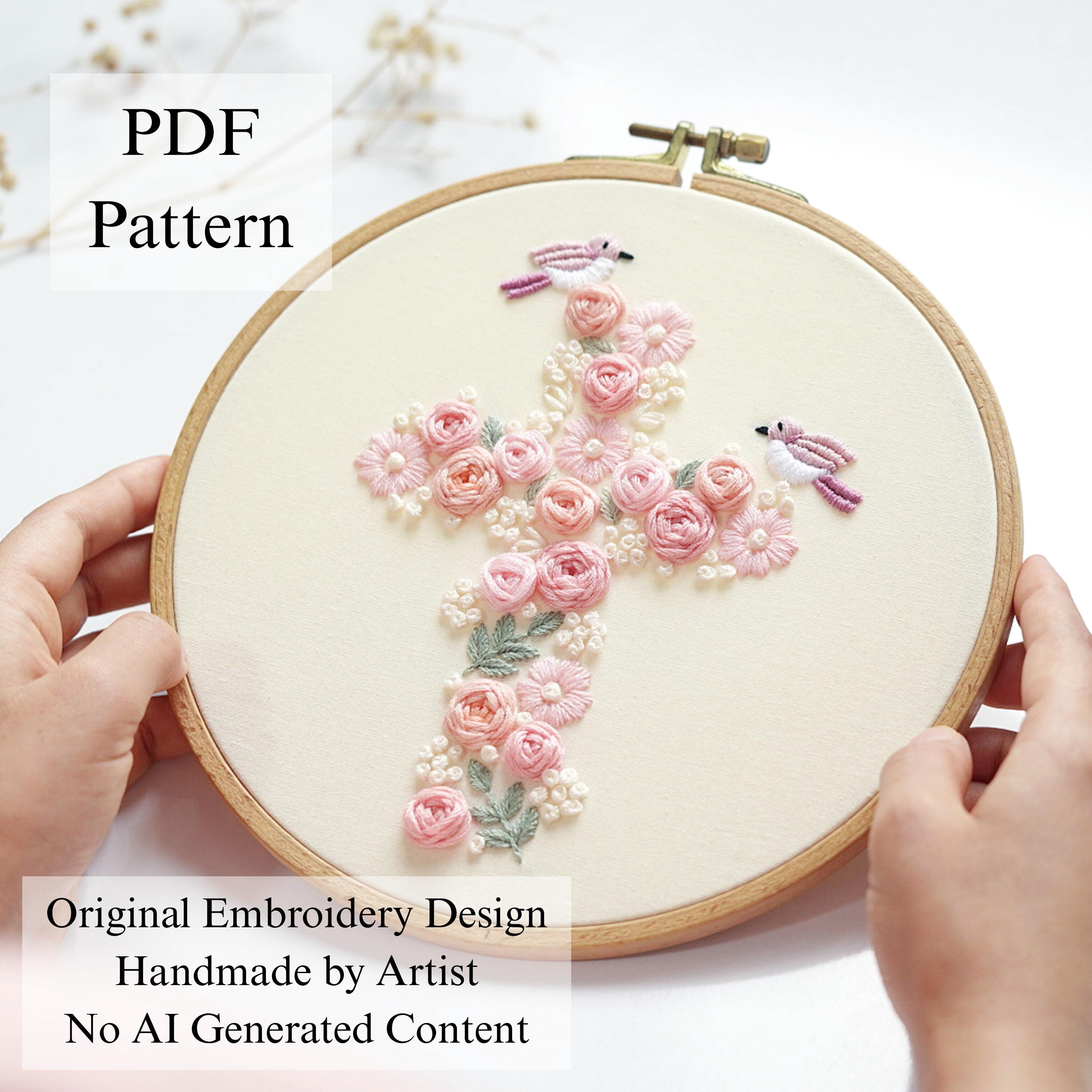 十字刺繍 花咲く十字架の刺繍パターン：初心者向け手縫い（PDFパターン＋動画