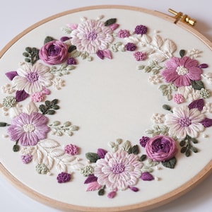 Purple Floral Wreath Embroidery Pattern: Beginner DIY (PDF Pattern ...