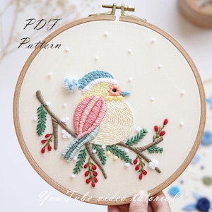 100%正規品 鳥の手刺繍パターン、クリスマスの鳥の刺繍パターン、鳥の刺繍 絵画