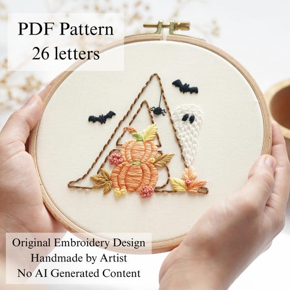 Halloween Alphabet Embroidery Pattern: Hand Stitch A-Z (PDF Pattern + Video Tutorial)