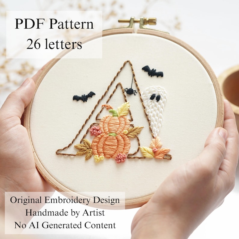 Halloween Alphabet Embroidery Pattern: Hand Stitch A-Z (PDF Pattern + Video Tutorial) image 1