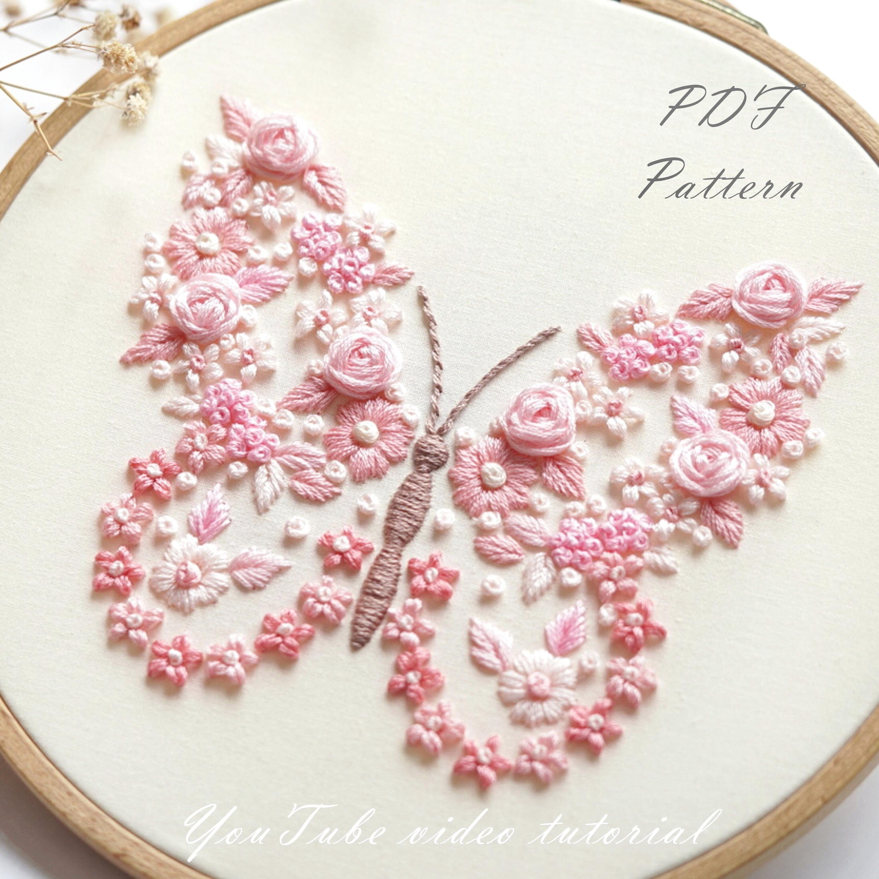 Pink Butterfly Pdf Butterfly Embroidery Pattern: Pink Floral Design, Beginner DIY (PDF ...