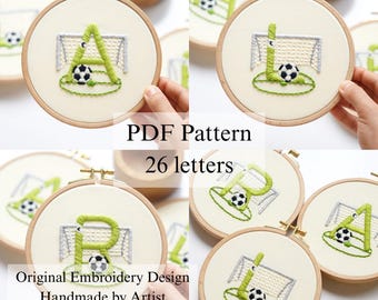 Football Alphabet Embroidery Pattern: Beginner Hand Stitch (PDF Pattern + Video Tutorial)