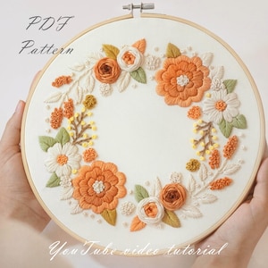 PDF pattern+ video tutorial/Orange wreath-Hand embroidery pattern-Embroidery pattern- Wedding Embroidery designs-Beginner embroidery pattern