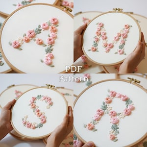 PDF pattern+ video tutorial/Alphabet-Rose-Hand embroidery pattern-Embroidery pattern- Wedding Embroidery designs-Beginner embroidery pattern