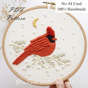 PDF-mönster + videohandledning/Röd kardinal - Broderimönster - Broderidesigner - Broderimönster för nybörjare bild 1