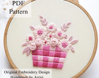 Floral Basket Embroidery Pattern: Beginner Hand Stitch Project (PDF Pattern + Video Tutorial)