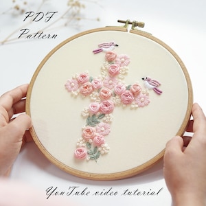 Blossoming Cross Embroidery Pattern: Beginner Hand Stitch (PDF Pattern + Video Tutorial