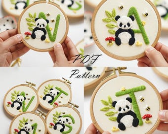 Panda Alphabet Hand Embroidery Pattern: Beginner PDF + Video