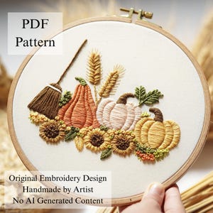 Patrón de bordado a mano de calabazas rústicas: Diseño DIY para principiantes (Patrón en PDF + Videotutorial)