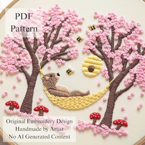 Bear & Spring Hand Embroidery Pattern: Beginner DIY Project (PDF Pattern + Video Tutorial)