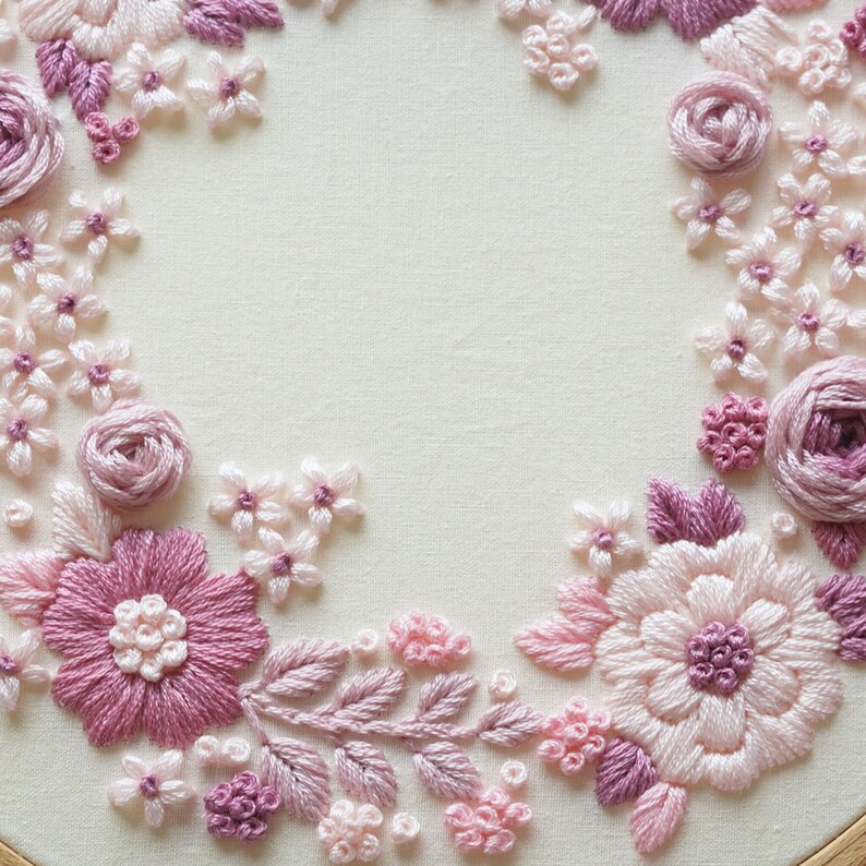 Lilac Floral Wreath Embroidery Pattern: Beginner DIY (PDF Pattern ...