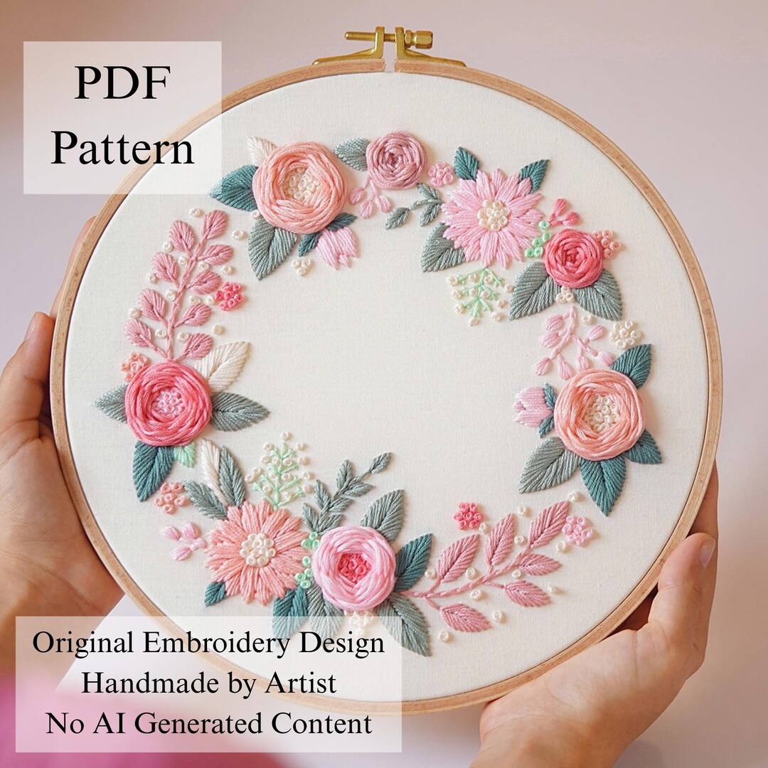 Spring Wreath Embroidery Pattern: Beginner DIY Floral Design (PDF ...