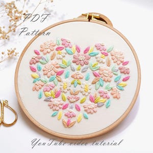 PDF pattern+ video tutorial/Hope-Hand embroidery pattern-Embroidery pattern-heart Embroidery designs-Beginner embroidery pattern
