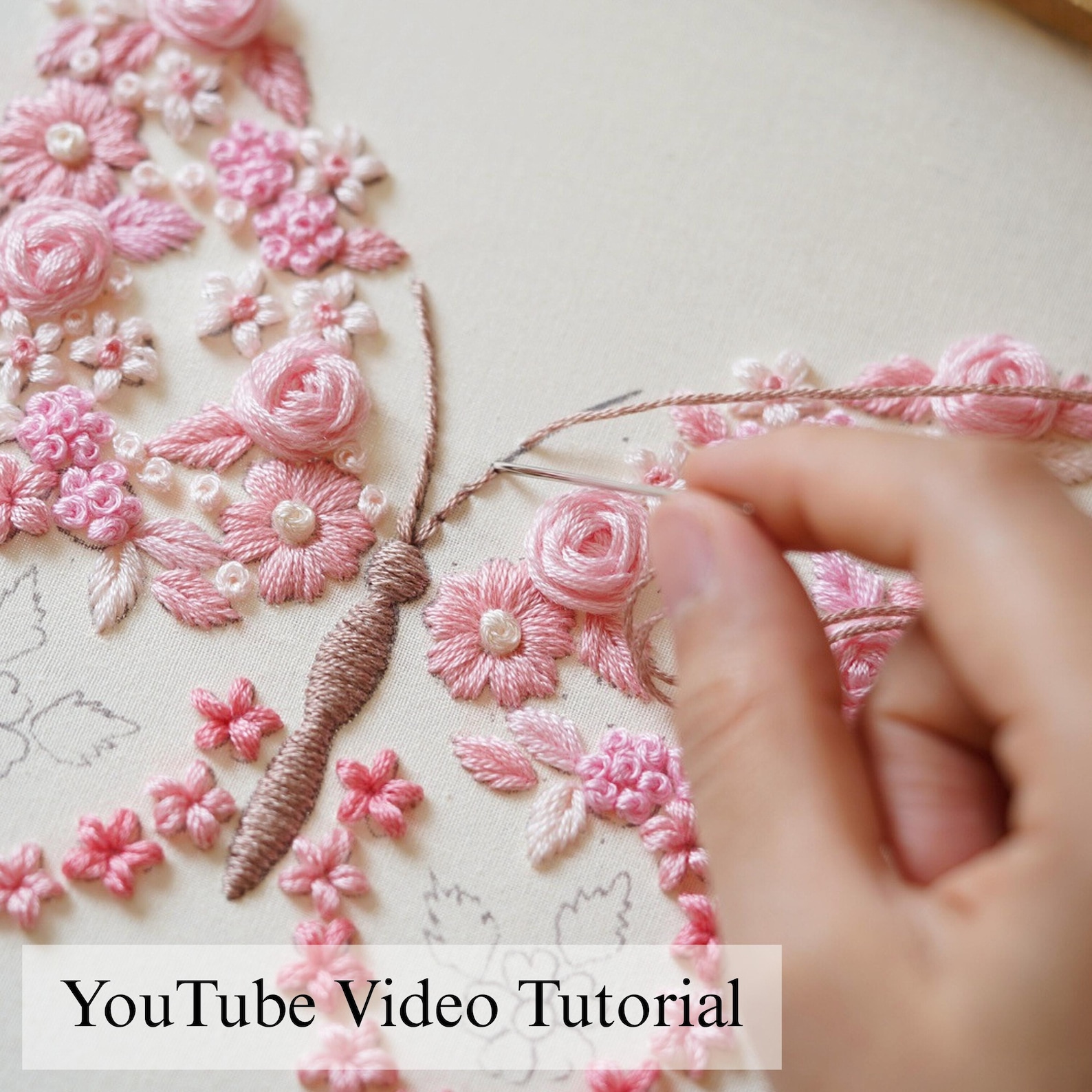 Pink Butterfly Pdf Butterfly Embroidery Pattern: Pink Floral Design, Beginner DIY (PDF ...