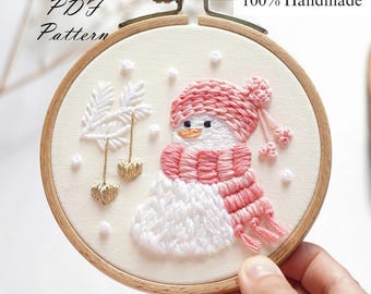 Snowgirl Embroidery Pattern: Christmas Beginner DIY (PDF + Video Tutorial